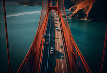 An aerial view of the Golden Gate Bridge in San Francisco. Generative AI