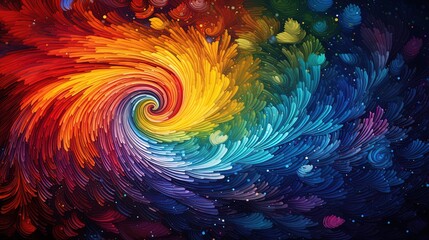 Wall Mural - Rainbow cosmic spiral swirling in the universe, colors of life. Motion, fractal filling our soul and being with beauty and all aspects of emotions. Concept, spirituality. Beautiful abstract backdrop.