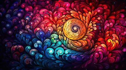 Wall Mural - Rainbow cosmic spiral swirling in the universe, colors of life. Motion, fractal filling our soul and being with beauty and all aspects of emotions. Concept, spirituality. Beautiful abstract backdrop.