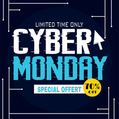 Wall Mural - Blue neon colored cyber monday sale promotion template Vector