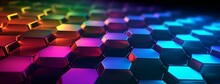 Glowing Rainbow Colors Honeycomb Hexagonal Pattern Wallpaper With A Futuristic 3D Effect