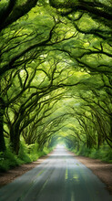 Tree Canopy Forming A Natural Tunnel, Aspect Raito 9:16, Mobile Background