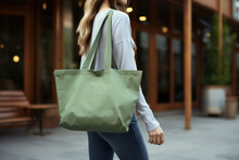 A Person Carries A Reusable Tote Bag Featuring A Sustainable Fashion Brand's Logo, Promoting Eco-conscious Shopping Habits. Generative Ai.