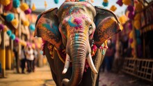 An Elephant With Colorful Paint On Its Face