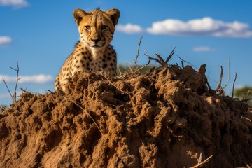 Wall Mural - a cheetah sitting on a mound of dirt