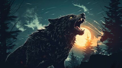 a wolf howling at the moon