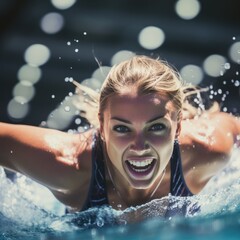 a woman swimming in a pool