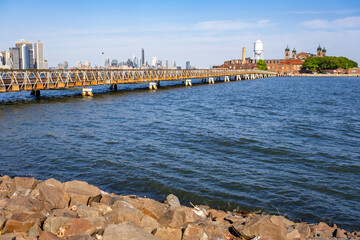 Poster - Ellis Island and Brooklyn skyline viewed from Liberty State Park in summer