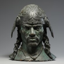 A Statue Of A Man Wearing A Helmet