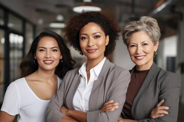Wall Mural - Three women standing side by side. Suitable for team, friendship, and diversity concepts.