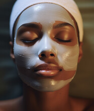 Beautiful Black Woman Receiving Facial Treatment.