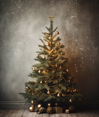 christmas tree with lights and ornaments.