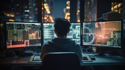 Wall Mural - software engineer coding at a computer workstation generative ai