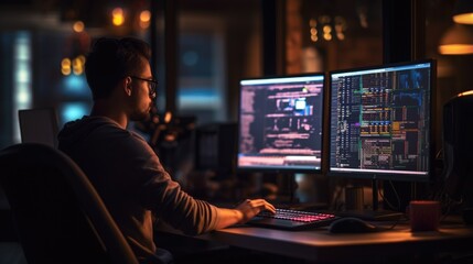 software engineer coding at a computer workstation generative ai