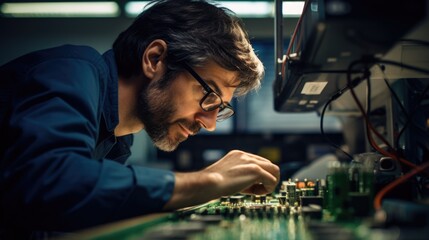 Wall Mural - electrical engineer testing a circuit board generative ai