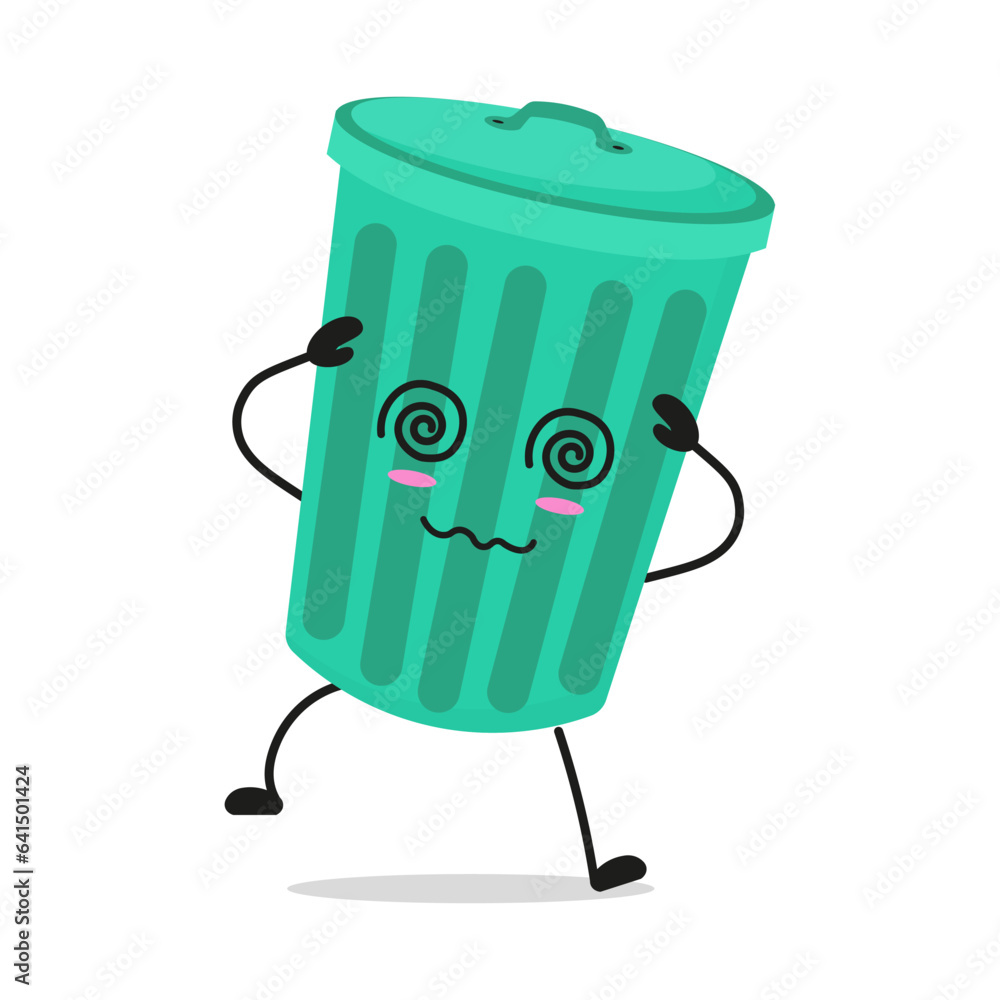 Scared Dustbin Cute dizzy trash can character. Funny confused dustbin cartoon emoticon ...