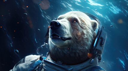 Wall Mural - polar bear astronaut in space suit, generative ai