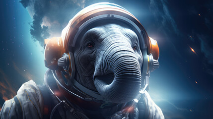 Wall Mural - elephant astronaut in space suit, generative ai