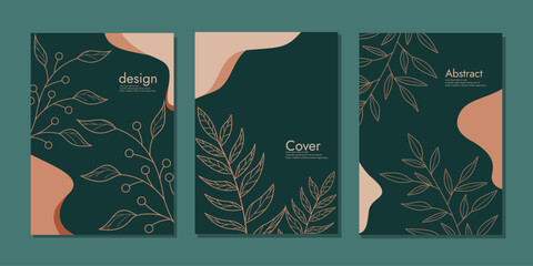 Wall Mural - Set of creative cover templates with abstract and floral elements. For poster, greeting and business card, invitation, notebook, books, brochure, email header, advertising, events and page cover.