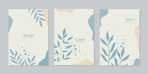 Wall Mural - Set of creative cover templates with abstract and floral elements. For poster, greeting and business card, invitation, notebook, books, brochure, email header, advertising, events and page cover.