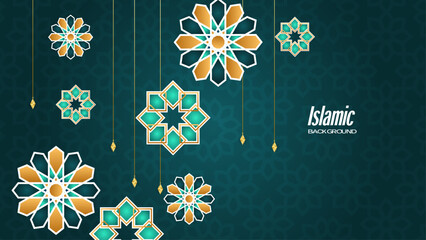 Green and orange modern islamic background with mandala patter