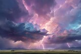 Fototapeta Tęcza - Pastel Thunderstorm Sky, Fantasy Thunderstorm Sky Wallpaper, Dreamy Pastel Thunderstorm, AI Generative