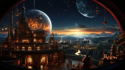 Wall Mural - A futuristic cityscape at night