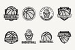 basketball set vector graphic template. sport basket illustration collection in badge emblem patch label style.