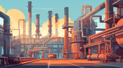 Power plant flat color. Industrial facility 2D cartoon landscape. Energy manufacturing station, electricity production factory panorama. AI Generative
