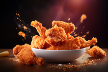 Fried Chicken On A Plate, Fast Food, Ai, Ai Generated, Generated, Ai Generative, Generative
