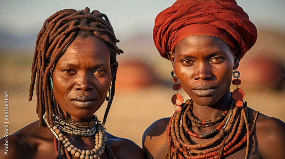 Portrait of a Himba woman dressed in traditional style in Namibia ...