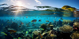 Fototapeta Do akwarium - lots of colourful marine fish swimming above a coral reef
