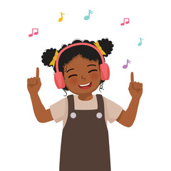 Poster - Happy cute little African girl listening to music with headphone