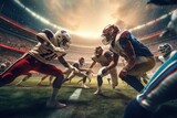 Fototapeta  - Touchdown Tension: Fierce Competition Amidst Super Bowl Game Goals And Audience
