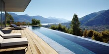 Serene Mountain Escape. Poolside Relaxation. Mountains Retreat Oasis. Infinity Pool Bliss. Elevated Tranquility