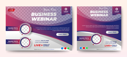 Wall Mural - Business Conference live webinar banner invitation and social media post template. Business webinar invitation design. Vector	