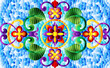 © Zagory - Illustration in stained glass style with abstract flowers, leaves and curls on a blue background, rectangular horizontal image