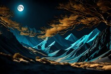 Moon Over The Mountains Generated By AI Technology