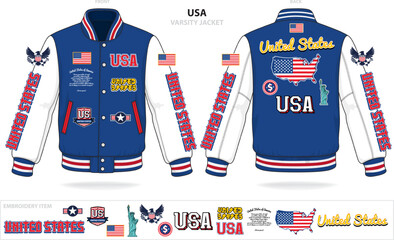 united states of america varsity jacket template vector