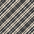 Seamless diagonal plaid and checkered patterns in black brown and white for textile design. Tartan plaid pattern with a cross-shaped background for a fabric print. Vector illustration.
