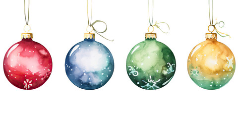 watercolor christmas balls for decorations on white background, christmas ornaments, new year decora