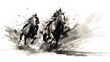 black and white background. horse racing sketch. horse racing tournament. equestrian sport. illustration of ink paints.