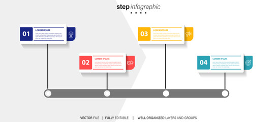 Vector infographic arrow template with 4 steps. Can be used for web design, timeline, diagram, chart, graph, business presentation.
