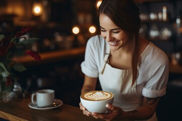 A woman enjoying a cup of coffee at a cafe