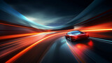 Fototapeta  - Movement of the car at night at high speed view