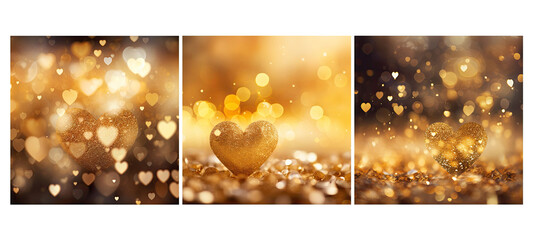 love golden heart bokeh background illustration romantic valentine's, day shape, blurred lights love golden heart bokeh background