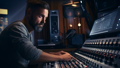 Wall Mural - A man operating a mixing console