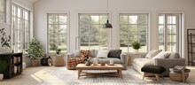 Home Interior Design Concept With Cosy Living Room Design By Farm House Scheme Concept Living Room With Wooden Decorate Light From Window Sofa And Comfort Ambient Atmoshere Home Design,ai Generate