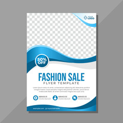 Wall Mural - Fashion sale flyer template with blue wave
