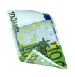 One bent and flying banknote 100 euro isolated on transparent png background. Finance concept